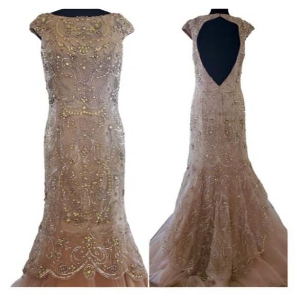 NEW Luxury Designer Wedding Evening Cocktail Party Prom Dress Beaded Runway Gown - Picture 4 of 16